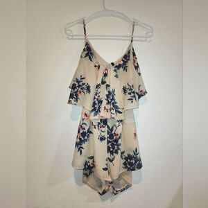 Smell The Roses Floral Romper Medium Spaghetti Strap Cut Out Back Flowy